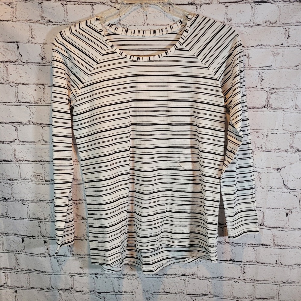 Lululemon Striped Long Sleeve Top Womens 4 White Black Excellent Raglan Scoop